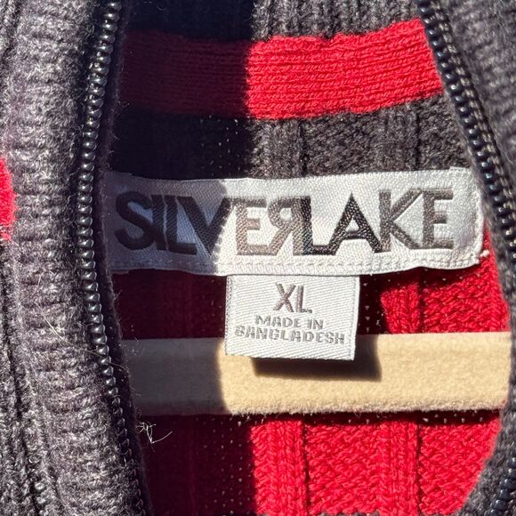 Silverlake W XL Black Red Striped Ribbed Half Zip Sweater 60/40 Cotton Blend - Picture 8 of 10
